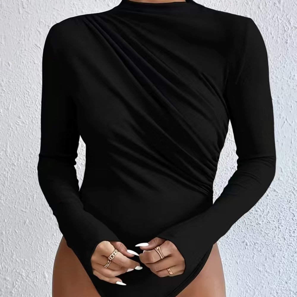 Lovely, Flattering Solid Black Bodysuit M #38